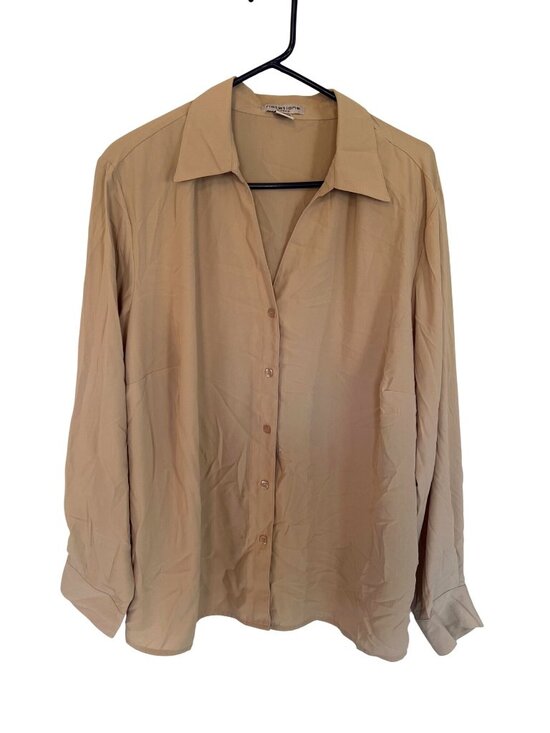 Notations Tops - Vintage Notations Beige Button Down Long Sleeve Blouse Plus 2X  Work Office Prep